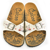  CALCEO Cream and Grey Colored Sweet Playing Cat Patterned Sandal - CAL909 Women Sandal Shoes - Goby Shoes UK