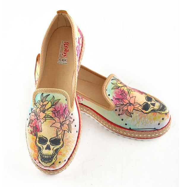 Flowering Skull Slip on Sneakers Shoes HVD1469 - Goby GOBY Slip on Sneakers Shoes 