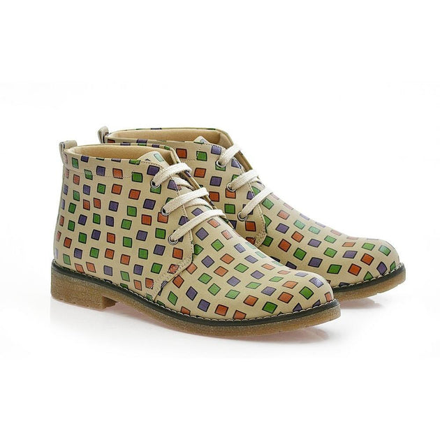  GOBY Colored Squares Ankle Boots PH202 Women Ankle Boots Shoes - Goby Shoes UK