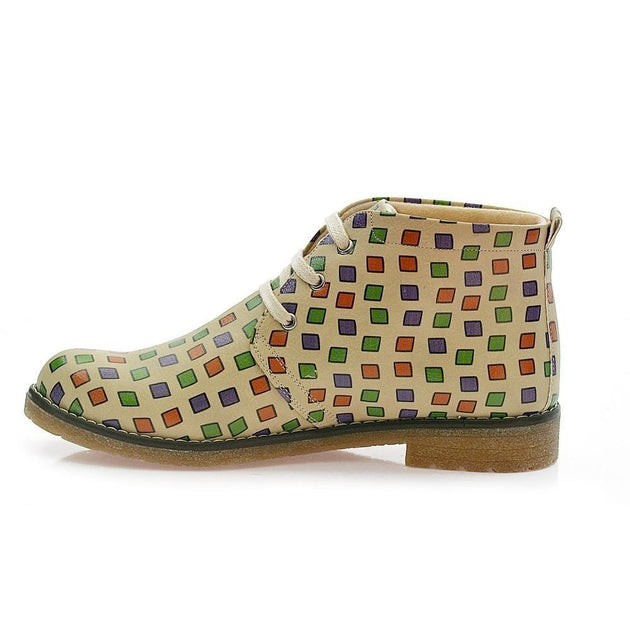  GOBY Colored Squares Ankle Boots PH202 Women Ankle Boots Shoes - Goby Shoes UK