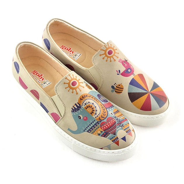  GOBY Colors and Elephant Slip on Sneakers Shoes VN4039 Women Sneakers Shoes - Goby Shoes UK