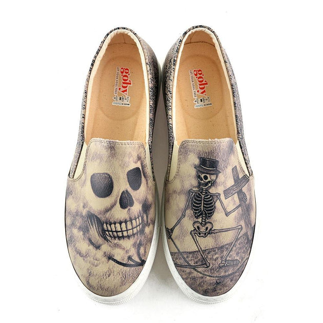  GOBY Handsome Skull Slip on Sneakers Shoes VN4043 Women Sneakers Shoes - Goby Shoes UK