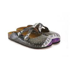  CALCEO Purple, Black and White Colored, Music Notes Piano Patterned Clogs - WCAL115 Clogs Shoes - Goby Shoes UK