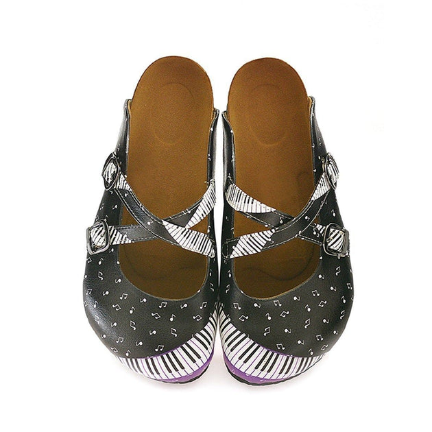  CALCEO Purple, Black and White Colored, Music Notes Piano Patterned Clogs - WCAL115 Clogs Shoes - Goby Shoes UK