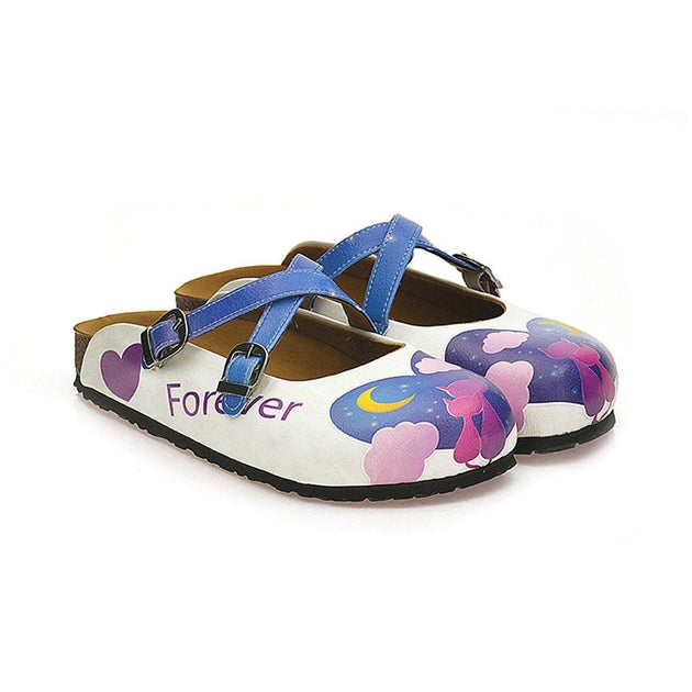  CALCEO Blue Colored Nighttime Heart, Purple Colored Sweet Cat Patterned Clogs - WCAL116 Women Clogs Shoes - Goby Shoes UK