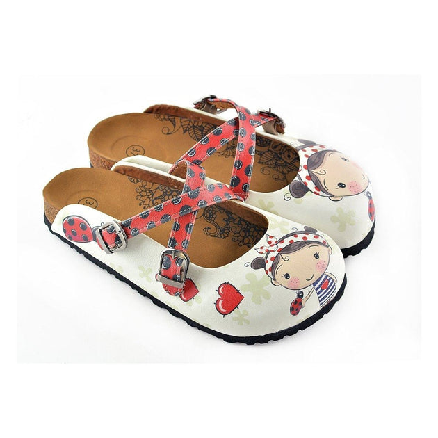  CALCEO Red and Black Colored, Polkadot and Red Color Ladybug, Sweet Girl Patterned Clogs - WCAL120 Clogs Shoes - Goby Shoes UK