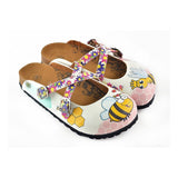  CALCEO Colorful Flowers and Yellow Colored Sweet Bee Patterned Clogs - WCAL123 Women Clogs Shoes - Goby Shoes UK