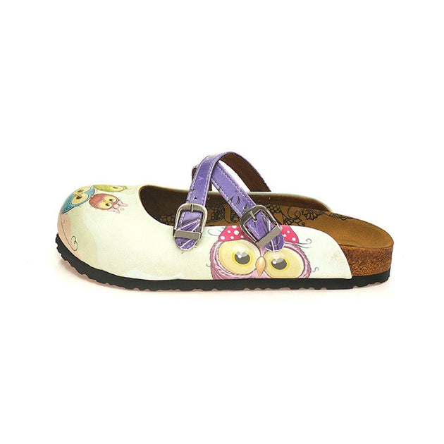  CALCEO Purple Colored and Sweet Bear, and Colorful Owl Patterned Clogs - WCAL124 Clogs Shoes - Goby Shoes UK