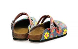 CALCEO Blue and Colorful Flowers Patterned Clogs - WCAL129 Women Clogs Shoes - Goby Shoes UK
