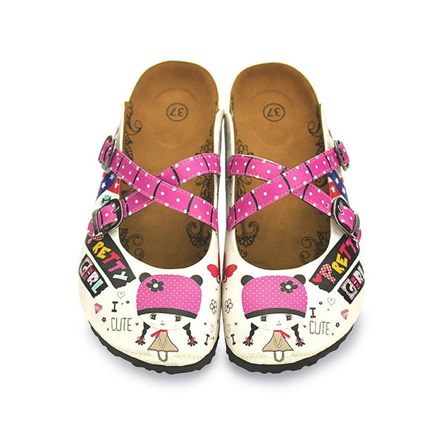  CALCEO Pink and White Colored Polkadot Pattern, Pink and White Pretty Girl Patterned Clogs - WCAL130 Clogs Shoes - Goby Shoes UK