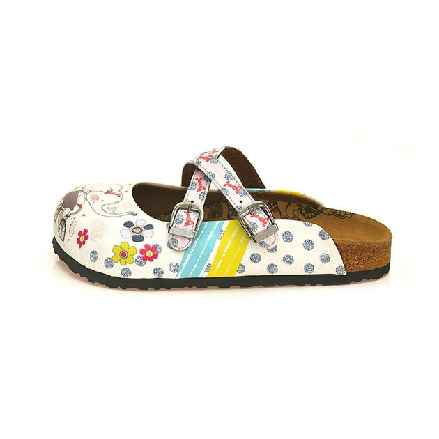  CALCEO Blue and White Colored Flowers, Cute Elephant Patterned Clogs - WCAL131 Women Clogs Shoes - Goby Shoes UK