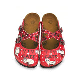  CALCEO Red and White Colored Polkadot and Paw, White Sleeping Cat Patterned Clogs - WCAL132 Clogs Shoes - Goby Shoes UK