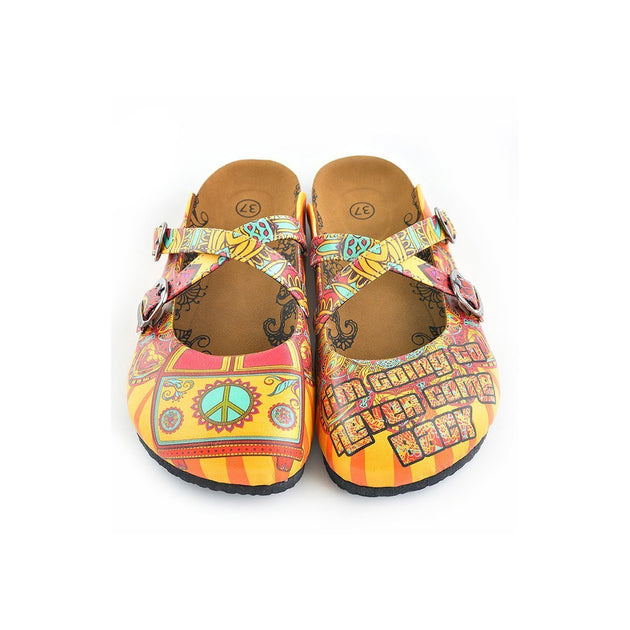  CALCEO Red and Yellow Colored Flowered Caravan Patterned Clogs - WCAL134 Clogs Shoes - Goby Shoes UK