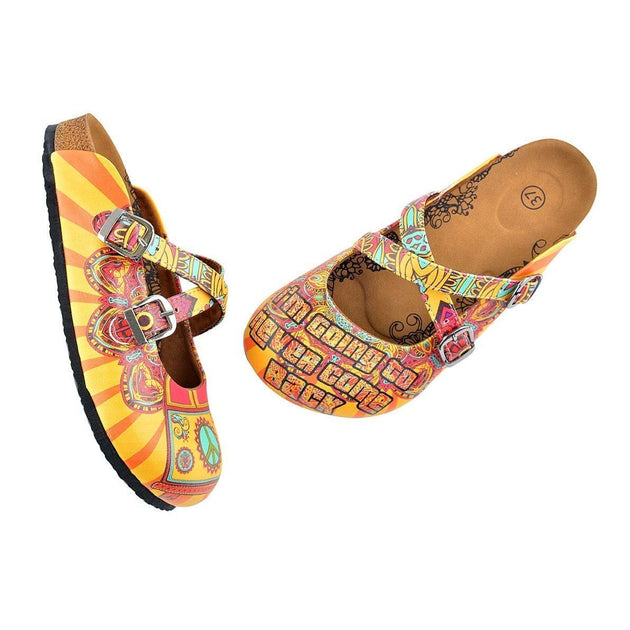  CALCEO Red and Yellow Colored Flowered Caravan Patterned Clogs - WCAL134 Clogs Shoes - Goby Shoes UK