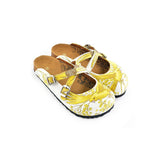  Calceo WCAL135 Yellow & White Bird Cross-Strap Clogs Clogs Shoes - Goby Shoes UK