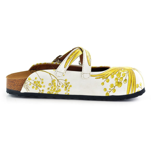  Calceo WCAL135 Yellow & White Bird Cross-Strap Clogs Clogs Shoes - Goby Shoes UK