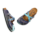  CALCEO Blue Colored Striped Pattern and I Love You to the Moon and Black Written Patterned Clogs - WCAL138 Women Clogs Shoes - Goby Shoes UK