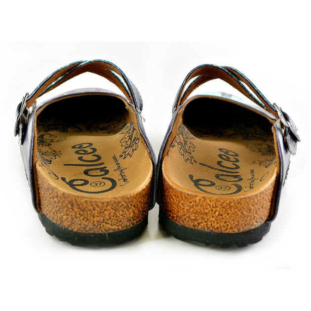  CALCEO Blue Colored Striped Pattern and I Love You to the Moon and Black Written Patterned Clogs - WCAL138 Women Clogs Shoes - Goby Shoes UK