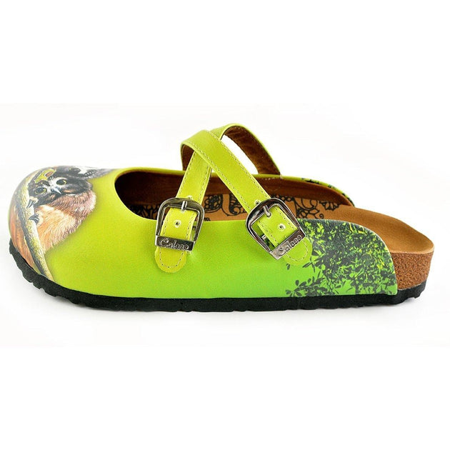 Yellow and Green Colored, Brown Colored Cute Owl Patterned Clogs - WCAL139