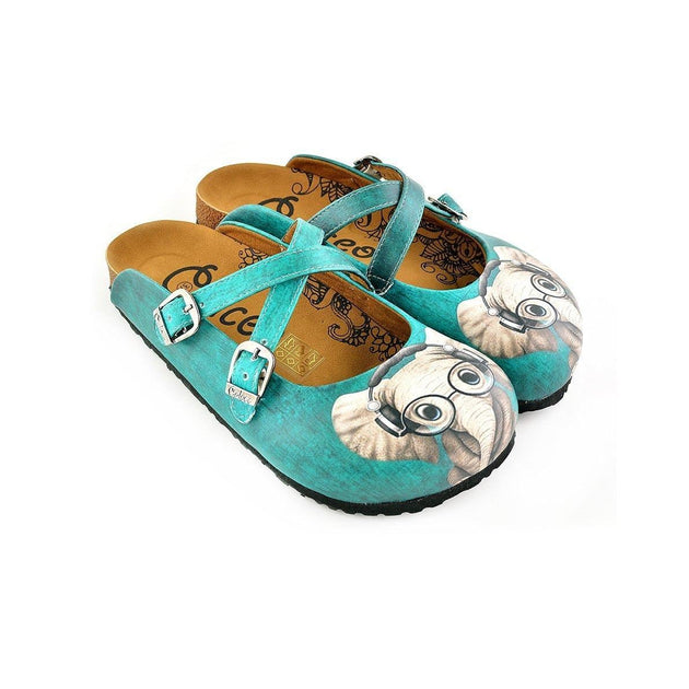  CALCEO Blue Colored Pattern and Grey Elephant Patterned Clogs - WCAL140 Women Clogs Shoes - Goby Shoes UK