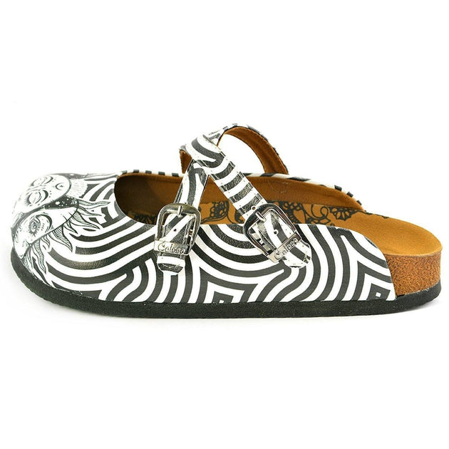  CALCEO Black and White Wavy Straight Striped, Black Sun Crisscross Patterned Clogs - WCAL145 Women Clogs Shoes - Goby Shoes UK