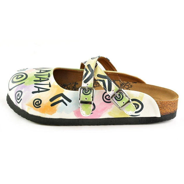  CALCEO Colorful Leafed and Black Triangular Strip and Round Patterned, Hakuna Matata Written Patterned Clogs - WCAL152 Women Clogs Shoes - Goby Shoes UK