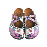  CALCEO Black and White Straight Striped and Colorful Flowers Patterned Clogs - WCAL153 Women Clogs Shoes - Goby Shoes UK