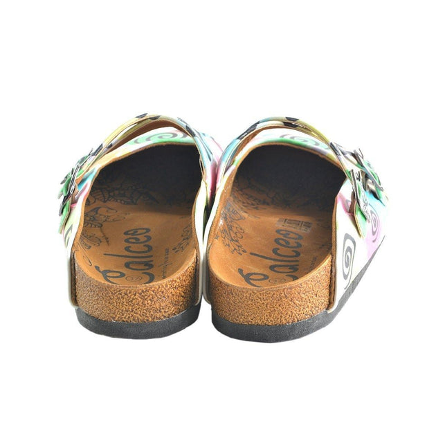  CALCEO Colorful Watercolor Pattern and Black Swril, Triangular Patterned Clogs - WCAL156 Women Clogs Shoes - Goby Shoes UK