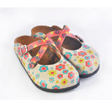  CALCEO Red, Blue, Beige, Yellow Flowers Patterned Clogs - CAL161 Clogs Shoes - Goby Shoes UK
