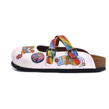  CALCEO Rainbow Patterned, Peace Love Written Patterned Clogs - WCAL162 Clogs Shoes - Goby Shoes UK