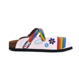  CALCEO Rainbow Patterned, Peace Love Written Patterned Clogs - WCAL162 Clogs Shoes - Goby Shoes UK