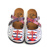  CALCEO Red and Navy Blue Colored Anchor Patterned Clogs - WCAL163 Clogs Shoes - Goby Shoes UK