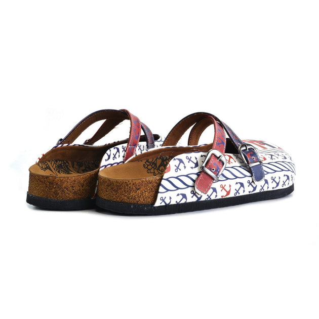  CALCEO Red and Navy Blue Colored Anchor Patterned Clogs - WCAL163 Clogs Shoes - Goby Shoes UK