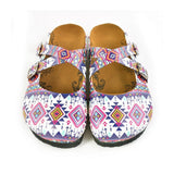  CALCEO Pink, Blue, White Colored Geometric Patterned Clogs - WCAL166 Clogs Shoes - Goby Shoes UK