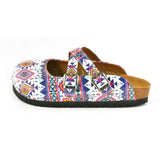  CALCEO Pink, Blue, White Colored Geometric Patterned Clogs - WCAL166 Clogs Shoes - Goby Shoes UK