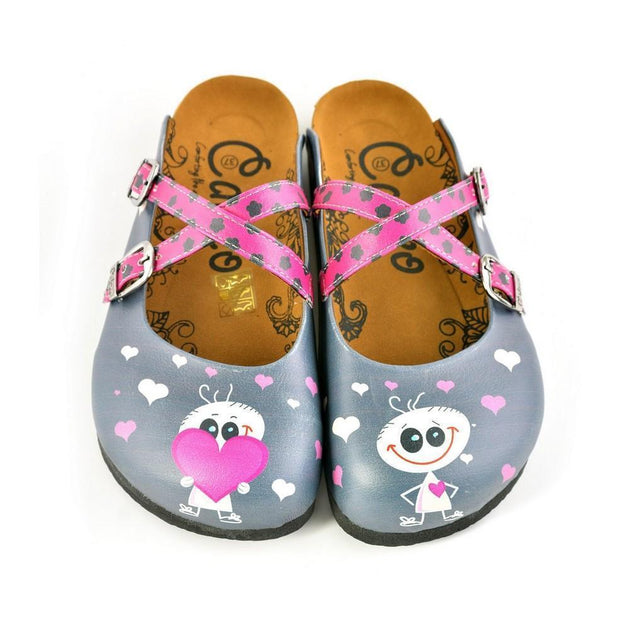  CALCEO Grey and Pink Love, Cute Alien Patterned Clogs - WCAL167 Women Clogs Shoes - Goby Shoes UK