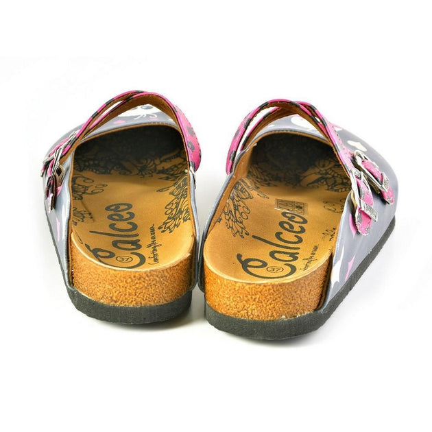  CALCEO Grey and Pink Love, Cute Alien Patterned Clogs - WCAL167 Women Clogs Shoes - Goby Shoes UK