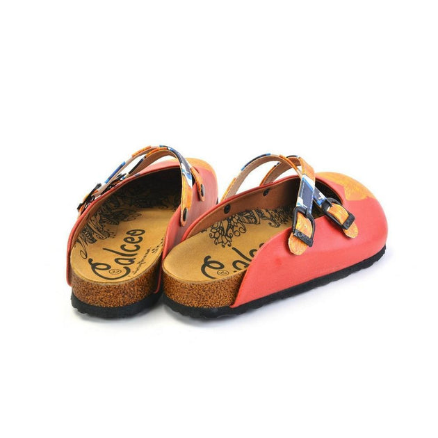  CALCEO Red and Orange Colored Cute Cat Patterned Clogs - WCAL169 Clogs Shoes - Goby Shoes UK