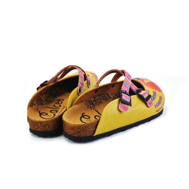  CALCEO Pink, Green Striped, Yellow Pattern Kiss Child Patterned Clogs - WCAL170 Clogs Shoes - Goby Shoes UK