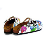  CALCEO Black and White Squareds and Anime Character Patterned Clogs - WCAL173 Women Clogs Shoes - Goby Shoes UK