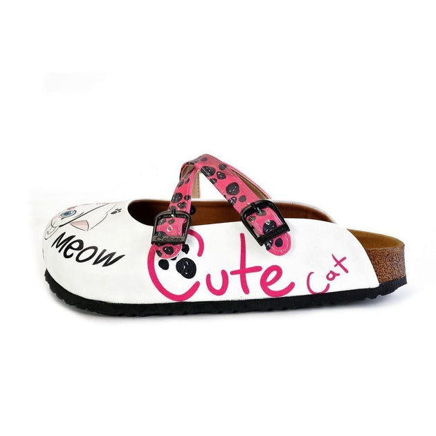  CALCEO Pink and Black Paw Patterned, White and Pink Cute Cat Patterned Clogs - WCAL174 Clogs Shoes - Goby Shoes UK