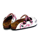  CALCEO Pink and Black Paw Patterned, White and Pink Cute Cat Patterned Clogs - WCAL174 Clogs Shoes - Goby Shoes UK