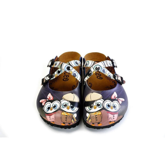  CALCEO Black Cute Penguins Patterned Clogs - WCAL175 Women Clogs Shoes - Goby Shoes UK