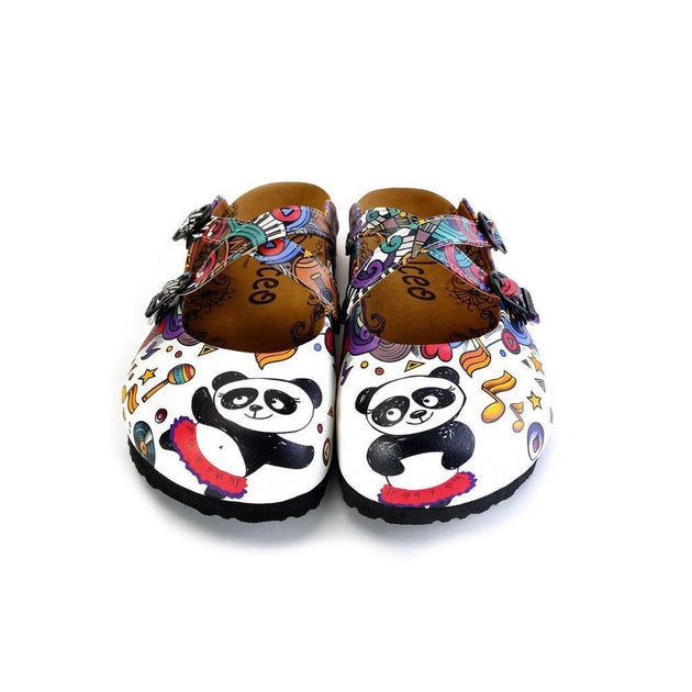  CALCEO Colorful Moving and Mixed Patterned and White Dancing Panda Patterned Clogs - WCAL176 Women Clogs Shoes - Goby Shoes UK
