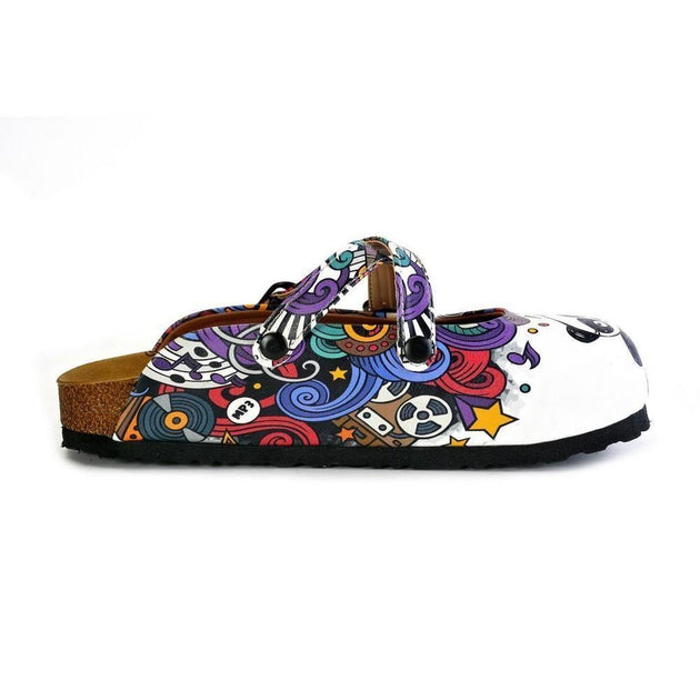  CALCEO Colorful Moving and Mixed Patterned and White Dancing Panda Patterned Clogs - WCAL176 Women Clogs Shoes - Goby Shoes UK