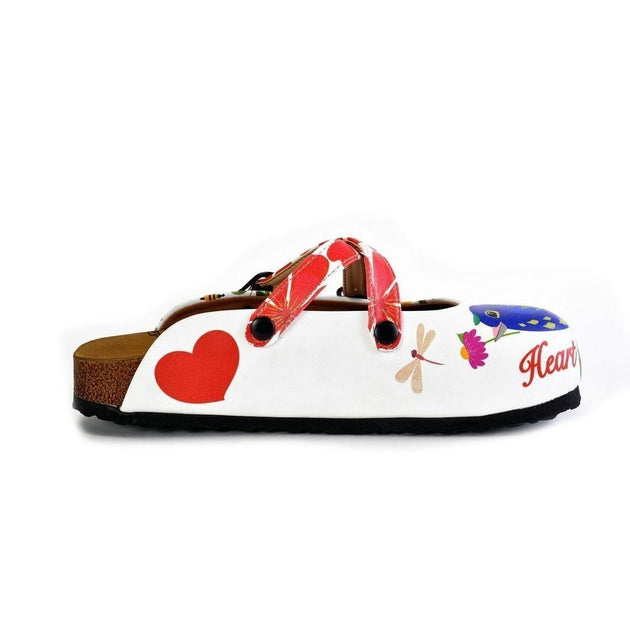  CALCEO Red Hearted and Colored Flowers and Yellow, Blue Birds Patterned Clogs - WCAL179 Clogs Shoes - Goby Shoes UK