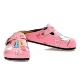  CALCEO Pink and White Pow Pattern, Hi Mom Written Patterned Clogs - WCAL323 Clogs Shoes - Goby Shoes UK