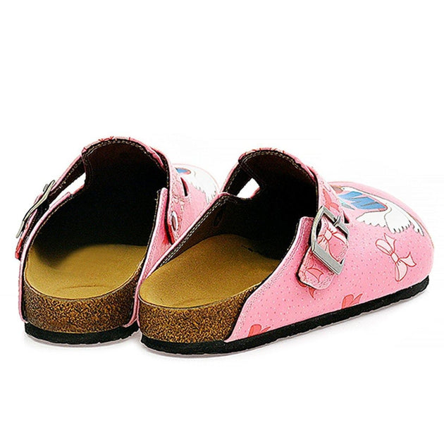  CALCEO Pink and White Pow Pattern, Hi Mom Written Patterned Clogs - WCAL323 Clogs Shoes - Goby Shoes UK