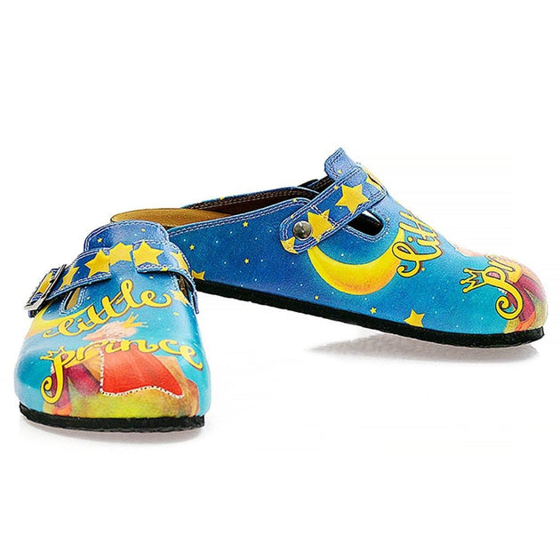  CALCEO Blue and Yellow Colored, Moon and Star Patterned, Little Prince Patterned Clogs - WCAL324 Women Clogs Shoes - Goby Shoes UK