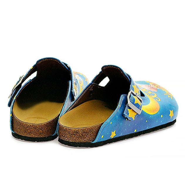  CALCEO Blue and Yellow Colored, Moon and Star Patterned, Little Prince Patterned Clogs - WCAL324 Women Clogs Shoes - Goby Shoes UK